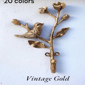 Brass or Gold bird Flower Wall Hook for Towels, keys, Coats, Robes, Jewelry