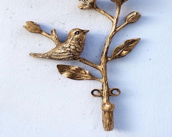 Brass or Gold bird Flower Wall Hook for Towels, keys, Coats, Robes, Jewelry