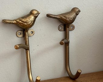 Crochet mural en laiton antique ou doré vintage BIRD pour serviettes, clés, manteaux, peignoirs, bijoux