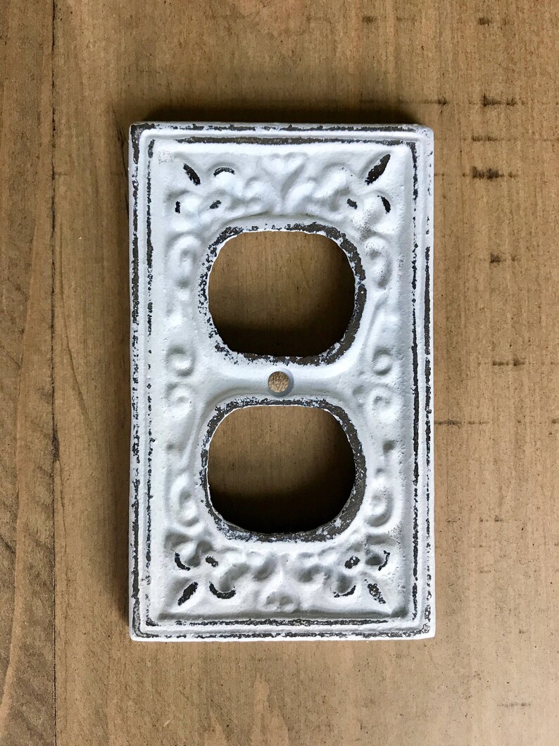 Sale/white Outlet Cover/plug Cover/cast Iron/distressed White Etsy