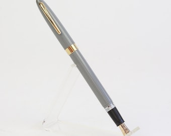 Sheaffer Snorkel Fountain Pen, Admiral Model in Gray, Fine, 14Kt Gold Open Nib, Restored