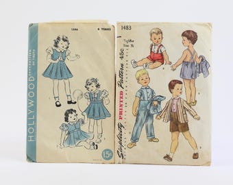 Vintage Hollywood & Simplicity Sewing Patterns, Boy Girl Clothing 1930s-1950s