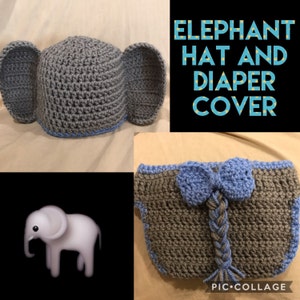 Elephant Crochet Baby Hat and Diaper Cover ( FREE SHIPPING)