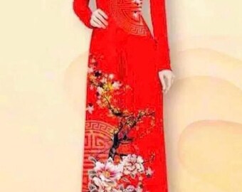 Rozmiar S do 3XL – Ao dai Tết, sukienka wietnamska| Stringi Áo dài truyen / Ao Dai dla dziewczynek, Ao Dai dla kobiet, zestaw Ao Dai z nadrukiem 3D.