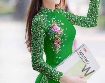 Size S to 3XL Vietnamese Ao dai set, Vietnamese Dress| 3D Printed Áo dài truyen thong /Ao Dai for Girls, Ao Dai for Women ,Ao dai Viet Nam