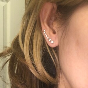 075 -White gold,Yellow Gold or Rose gold Plated,Trendy Stylish Earrings with CZ stone.Ear Climber.Ear Cuff, Ear pin...