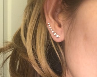 075 -White gold,Yellow Gold or Rose gold Plated,Trendy Stylish Earrings with CZ stone.Ear Climber.Ear Cuff, Ear pin...