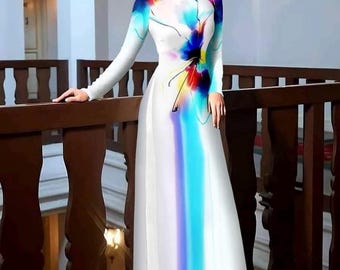 Wykonane na zamówienie Rozmiar S do 4XL Wietnamski zestaw Ao Dai, wietnamska sukienka Áo dài truyen stringi /Ao Dai dla dziewczynek, Ao Dai dla kobiet, Ao dai Viet Nam.