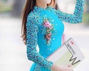 Size S to 3XL Vietnamese Ao dai set, Vietnamese Dress| 3D Printed Áo dài truyen thong /Ao Dai for Girls, Ao Dai for Women ,Ao dai Viet Nam