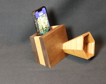 Beautiful Walnut, Oak, and Maple Passive Amplifier Speaker for iPhone and Smart Phone