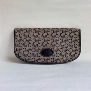 Bolso de mano vintage de lona jacquard con monograma de CELINE, años 80, azul marino