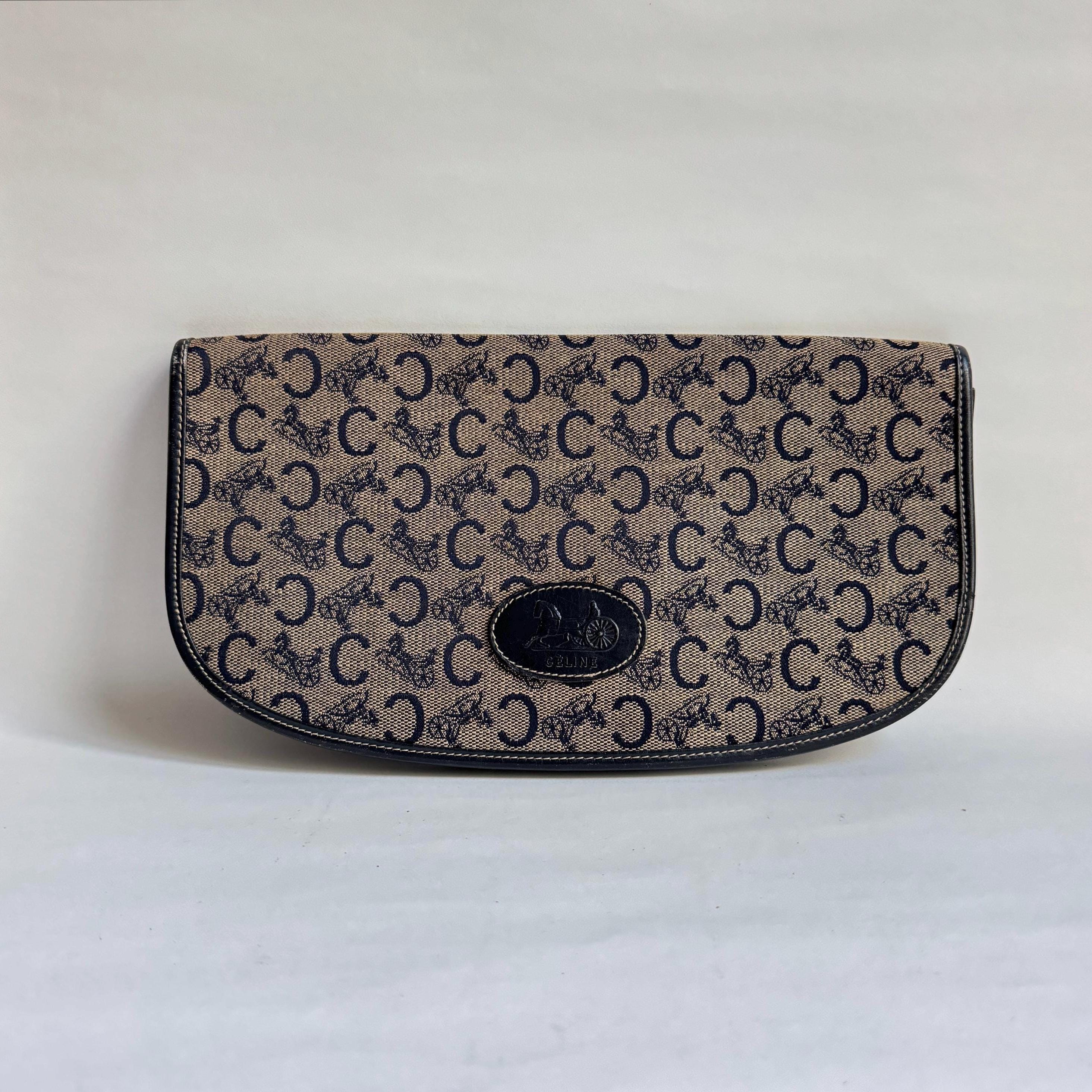 CELINE Vintage Monogram Jacquard Canvas Clutch Purse Bag