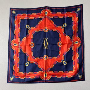 Must De Cartier Vintage 100% Silk Navy Red Multiple Color Jewelry Scarf Wrap Authentic Designer 1990s