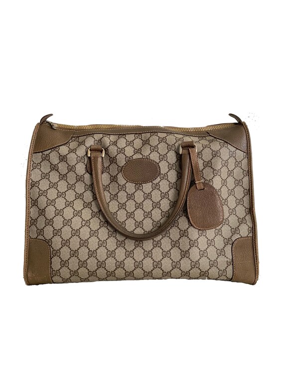 GUCCI-Sherry-Old-Gucci-GG-Supreme-Leather-Boston-Bag-Beige-Brown