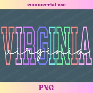 Colorful Virginia PNG | Trendy state shirt design Retro Vintage T-shirt Sublimation, Hometown gift, Trending VA state shirt digital design