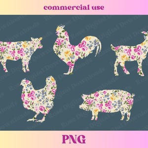 Floral Farm Animal Set PNG | Trendy rancher western country shirt, Farming Digital Download Sublimation, Cow Goat Chicken Pig Rooster Tshirt