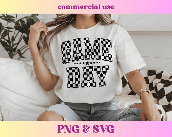 Checkered Game Day PNG SVG | Trendy distressed varsity school spirit grad shirt | High school mascot sublimation retro football gift T-shirt