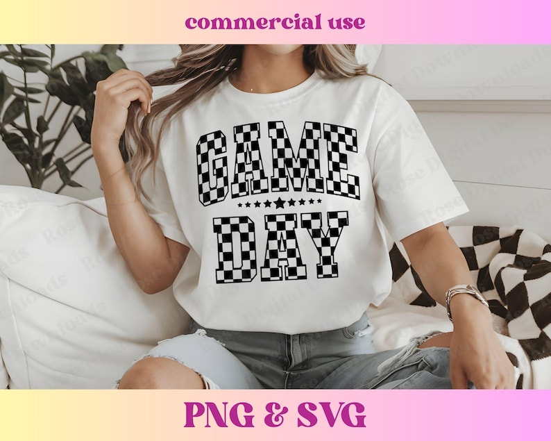 Checkered Game Day PNG SVG | Trendy distressed varsity school spirit grad shirt | High school mascot sublimation retro football gift T-shirt image 1