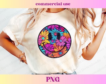 Retro floral Smile PNG | Happy vintage png | Groovy smile aesthetic png | Distressed retro flowers | Trendy Sublimation File Tshirt design