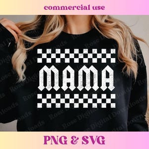 Checkered Rock n Roll Mama PNG SVG | Trendy Vintage Retro Mom | Mommy Digital Sublimation | Trending Distressed Checkerboard T-shirt design