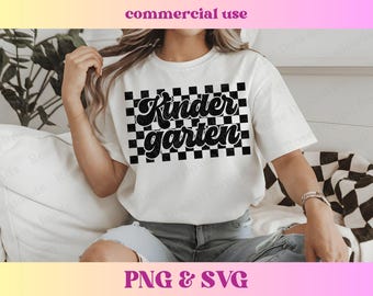 Checkered Kindergarten PNG SVG | Retro Vintage Teacher Shirt Gift | Trendy Elementary School Checkerboard Sublimation Digital Download