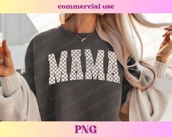 Checkered Mama PNG | Trendy Tan Retro Mama sweatshirt | Mom Shirt | Mama Digital Download Sublimation Design | Neutral mom T-shirt design
