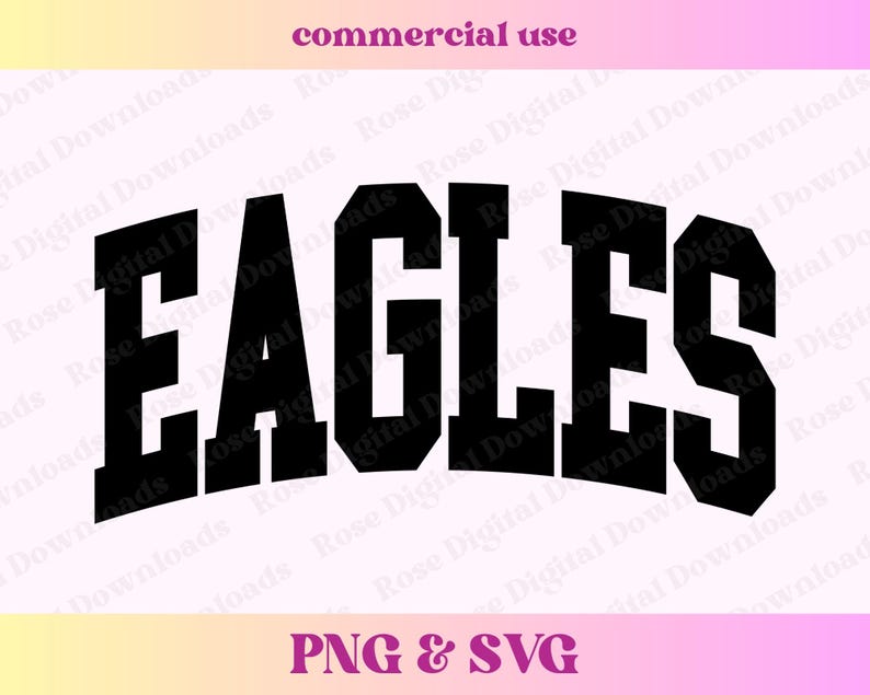 以下が含まれることがあります： 黒と白のグラフィックで「EAGLES」という単語が太字でアーチ状のフォントで書かれています。テキストはヴィンテージスタイルで、スポーツチームのロゴを彷彿とさせます。