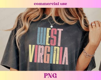 Pastel West Virginia PNG | Trendy state shirt design | Distressed Vintage T-shirt Sublimation, Hometown gift, Trending Varsity WV digital