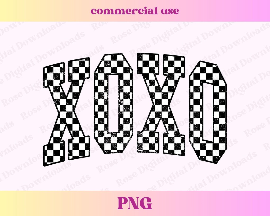 Checkered XOXO PNG | Distressed Retro Lover Valentine | Vintage ...