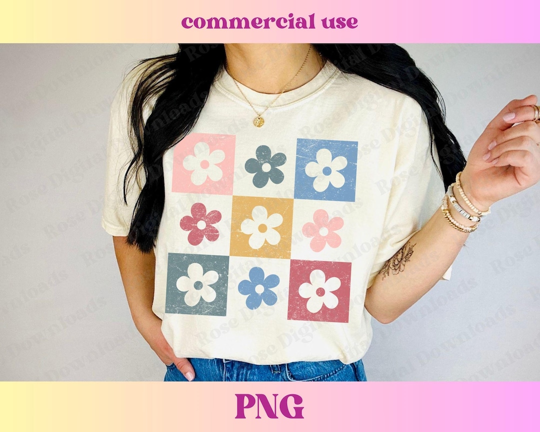 Checkered Retro Flowers PNG | Groovy Daisy Png | Vintage Shirt Design ...