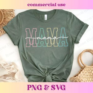 Pastel Varsity Mama script PNG SVG | Presente vintage colorido da moda | Design de camiseta gráfica de sublimação para mães | Tendências da primavera Mama digital