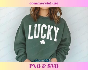 Lucky Shamrock SVG PNG | Distressed St. Patrick's Day shirt | Trending Grunge Vintage Clover Sublimation t-shirt design | Four Leaf Clover