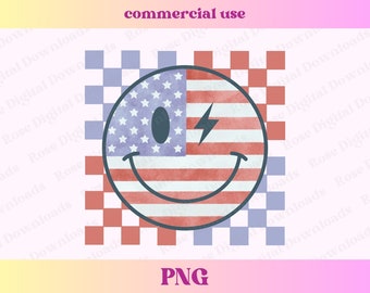 Sonrisa americana PNG / 4 de julio / América roja y azul png / Cuadros angustiados / Diseño de camiseta de archivo de sublimación patriótica, Retro vintage