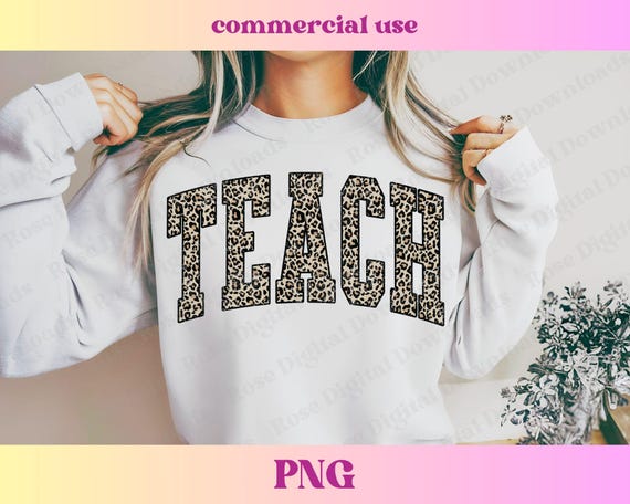 Leopard Distressed Teach PNG | Retro Vintage Groovy Teacher Shirt Gift | Trendy School Sublimation Digital Download | Cheetah Teach T-shirt