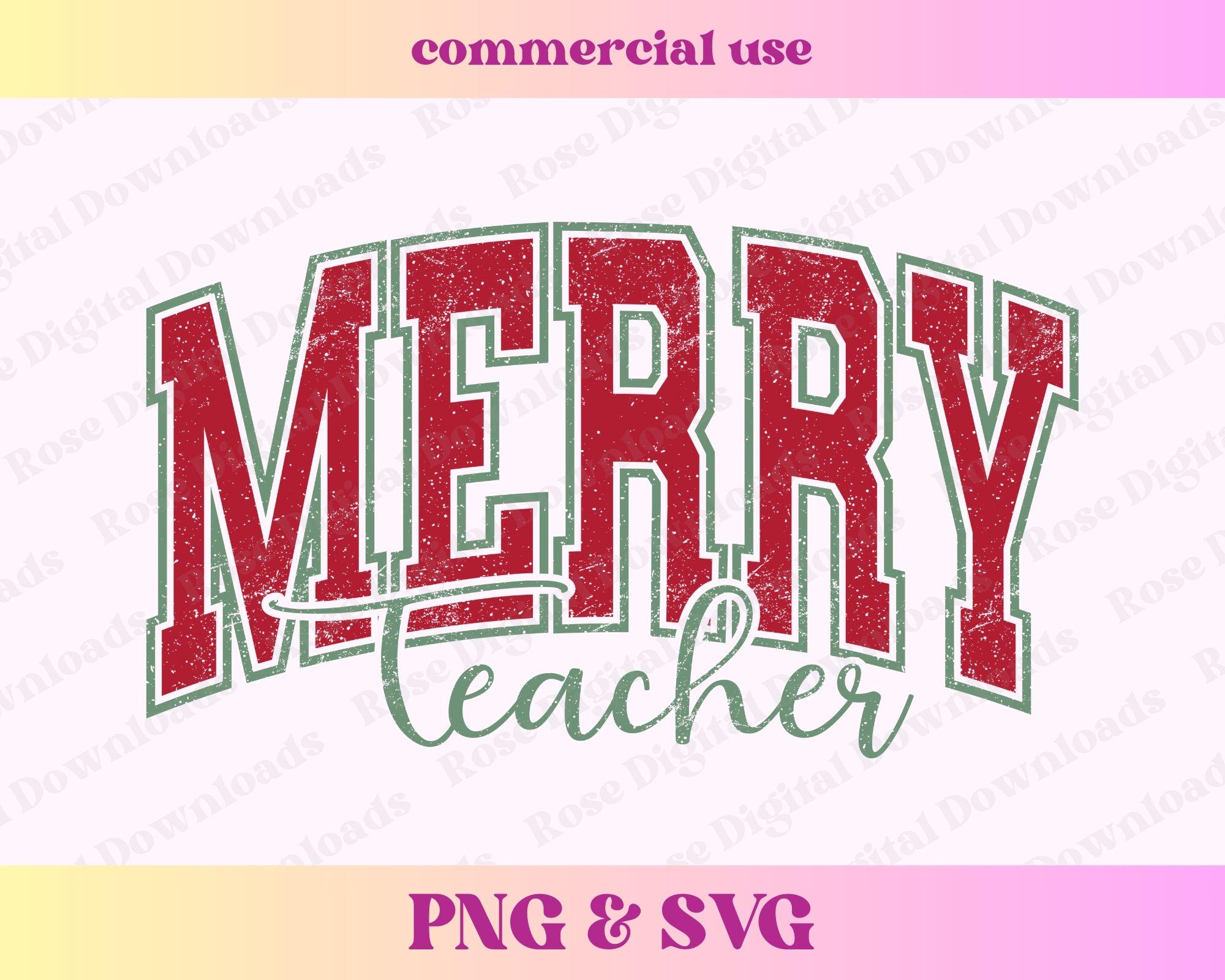 Merry Teacher PNG SVG | Vintage Xmas Sweater | Teacher Christmas ...