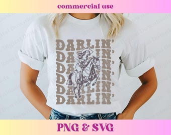 Trendy Distressed Darlin Cowgirl PNG SVG | Y'all western cowgirl | Vintage Retro Shirt Design, Cute Rodeo Howdy Sublimation Digital Download