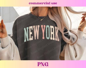 Pastel New York PNG | Trendy state shirt design | Retro Vintage T-shirt Sublimation, Hometown gift, Trending Varsity NY state digital PNG