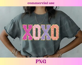 Chenille Patch XOXO PNG | Sequin Lover Valentine | Trending Glitter Sublimation shirt design | Retro Love Vintage Valentine's Day T-shirt