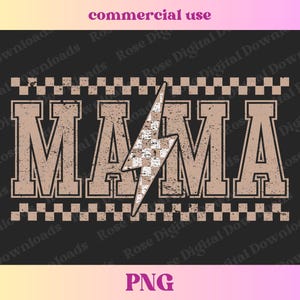 Checkered Lightning Bolt Mama PNG | Trendy Vintage Retro Mom | Mommy Digital Sublimation | Trending Distressed Checkerboard T-shirt design