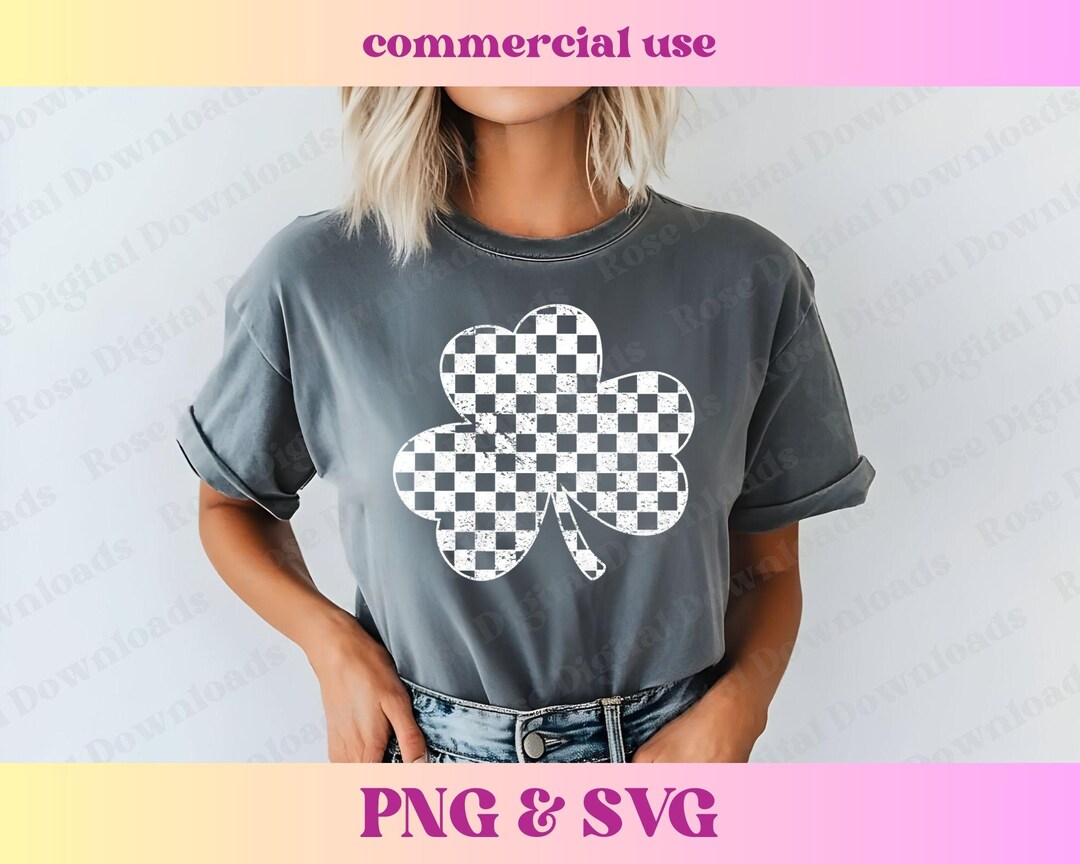 Retro Checkered Shamrock SVG PNG | Distressed Checkered St. Patrick's ...