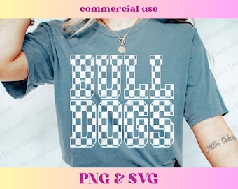 Checkered Bulldog Pride PNG SVG | Trendy distressed varsity school spirit grad shirt | High school mascot sublimation | Retro gift T-shirt
