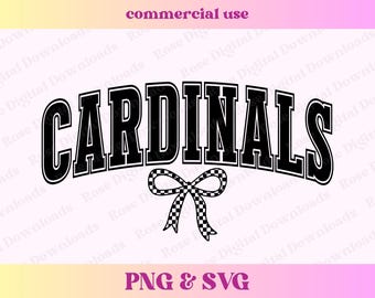 Coquette Cardinals PNG SVG | Trendy school spirit checkered bow shirt, Cute high school mascot sublimation, Retro sports gift T-shirt design