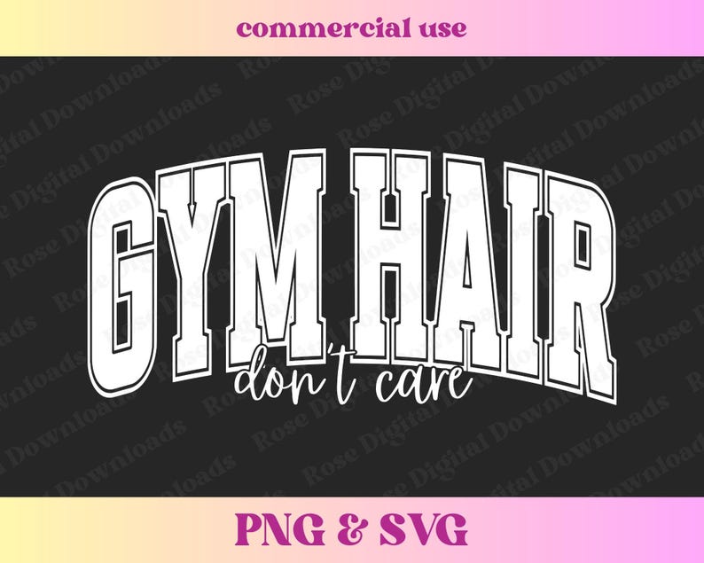 Peut inclure: Texte blanc sur fond noir qui dit "GYM HAIR don't care". Le texte est dans une police de caract&egrave;res audacieuse et sportive.