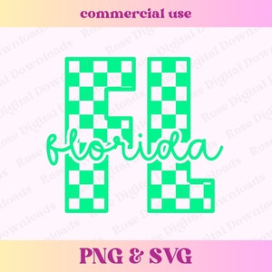 PNG SVG de Florida a cuadros / Diseño de camiseta de estado de moda / Sublimación de camiseta retro vintage / Regalo de ciudad natal, archivo de corte de FL, PNG universitario de tendencia