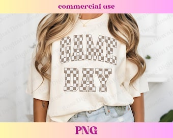 Tan Checkered Game Day PNG | Trendy distressed varsity school spirit grad shirt | High school mascot sublimation retro football gift T-shirt