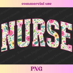 Peut inclure: Un motif floral rose avec le mot "NURSE" en lettres blanches. Le motif est sur un fond noir.