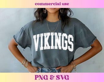 Distressed Varsity Vikings PNG SVG | Trendy school spirit shirt | Cute high school mascot sublimation | Retro sports gift T-shirt digital