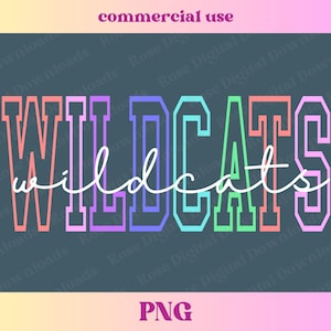 Colorful Wildcats PNG | Retro Vintage Groovy Sports Shirt Gift, Trendy High School Varsity Mascot T-shirt Sublimation, Wildcat pride digital