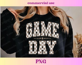 Tan Checkered Game Day PNG | Trendy distressed varsity school spirit grad shirt | High school mascot sublimation retro football gift T-shirt