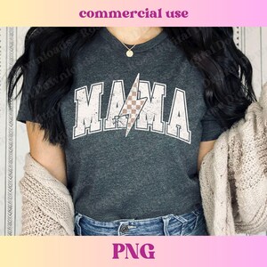 Checkered Lightning Bolt Mama PNG | Trendy Vintage Retro Mom | Mommy Digital Sublimation | Trending Distressed Checkerboard T-shirt design